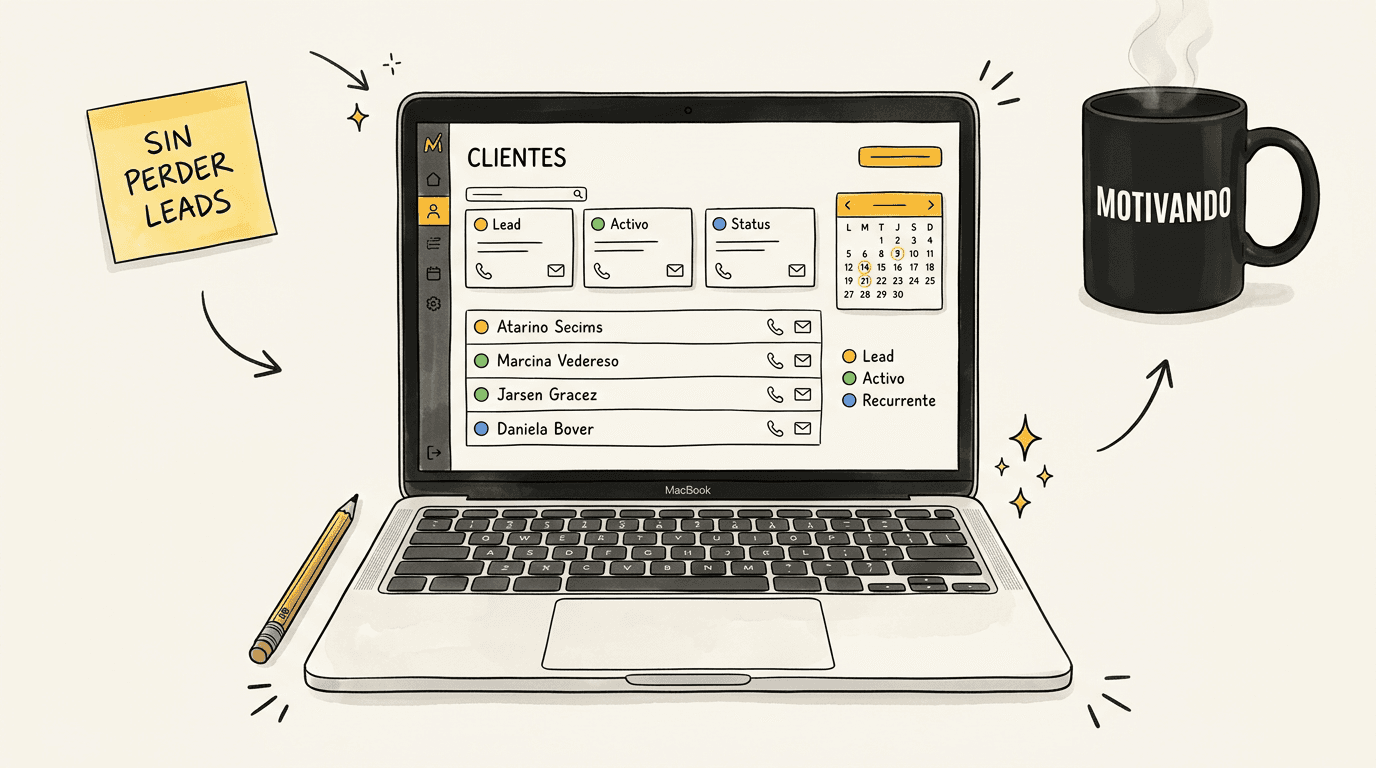 CRM en Excel con seguimiento de clientes y calendario visual, taza Motivando