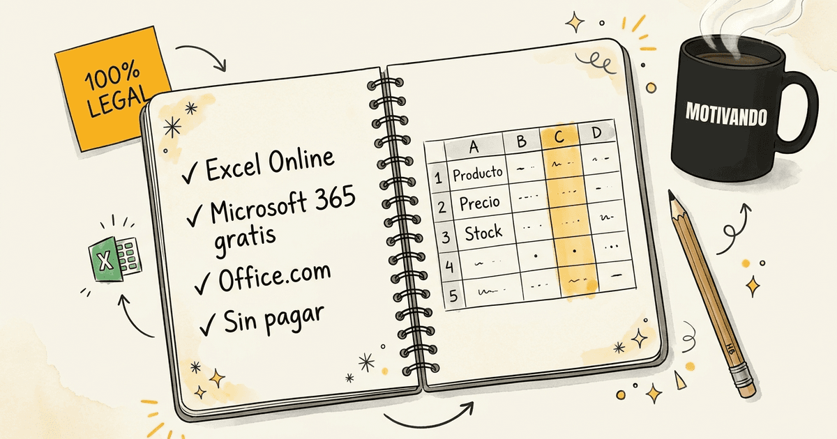 Cuaderno con notas para descargar Excel gratis y plantilla de inventario con taza Motivando