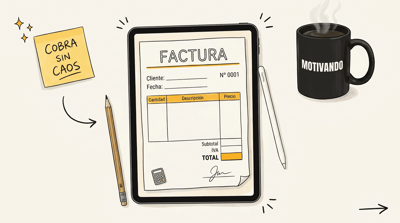 Plantilla de factura profesional en Excel con logo de empresa, taza Motivando