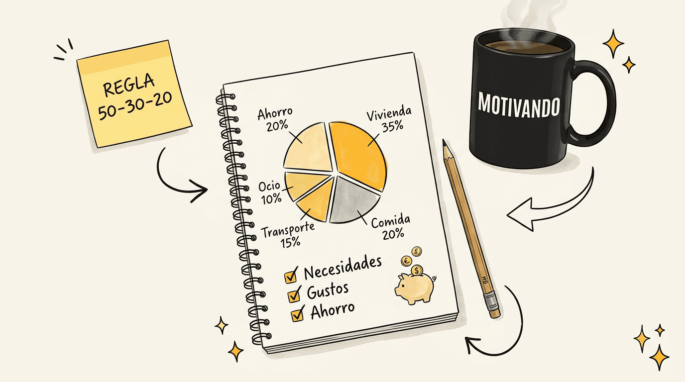 Plantilla de control de gastos en Excel con gráfico de categorías, taza Motivando