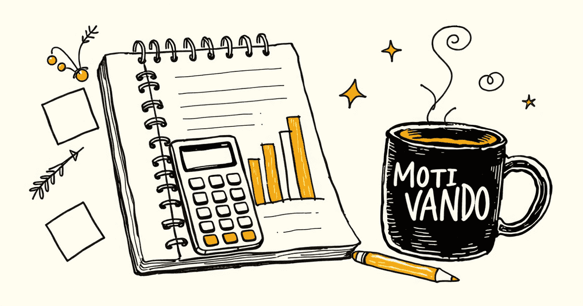 Cuaderno con gráfico de barras y calculadora sobre punto de equilibrio: cómo calcularlo paso a paso (con ejemplo real para tu negocio), taza Motivando