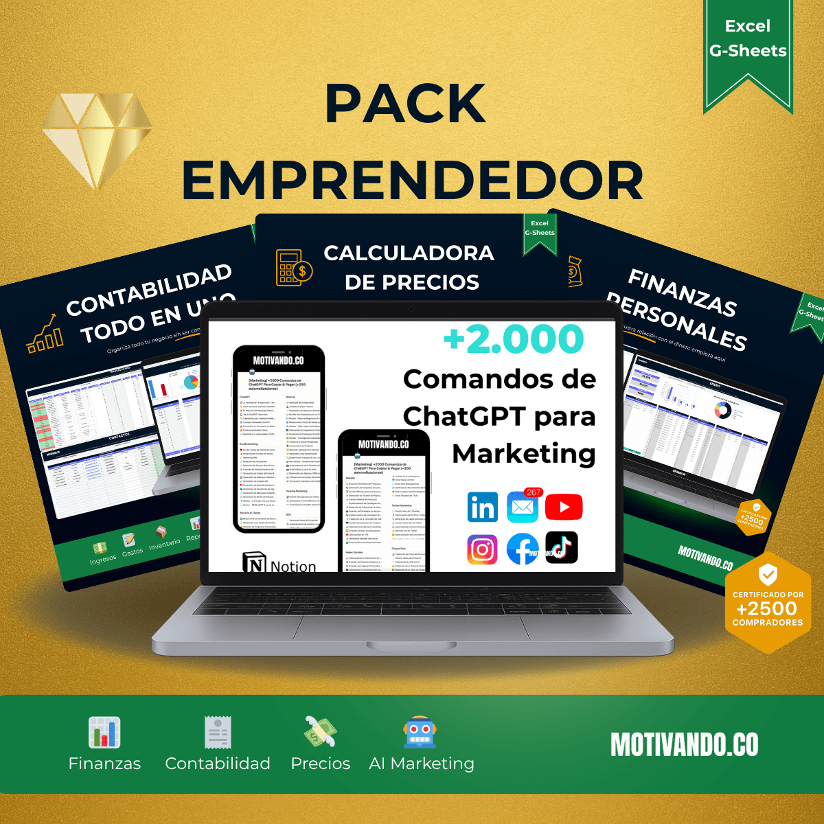 Pack Emprendedor 4 en 1 | Plantillas para Excel y ChatGPT | Finanzas, Contabilidad y Automatización