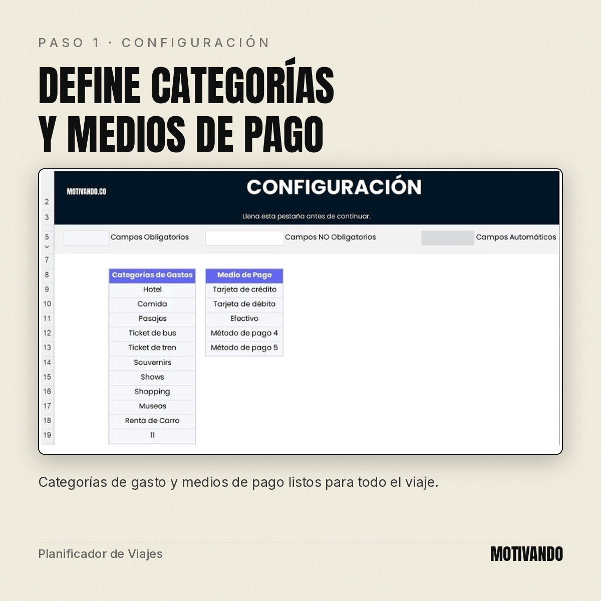 planificador de viajes excel – paso 1