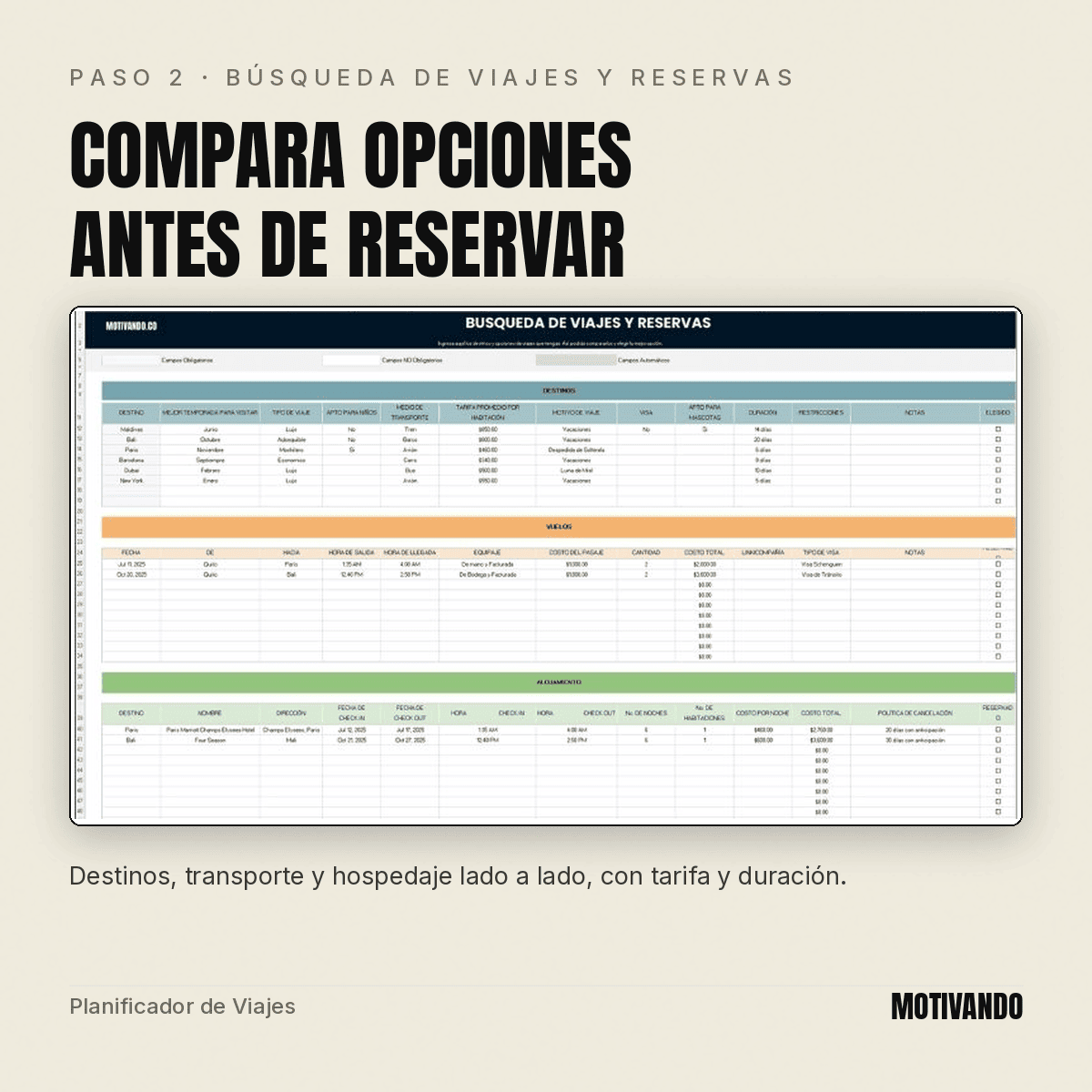 planificador de viajes excel – paso 2