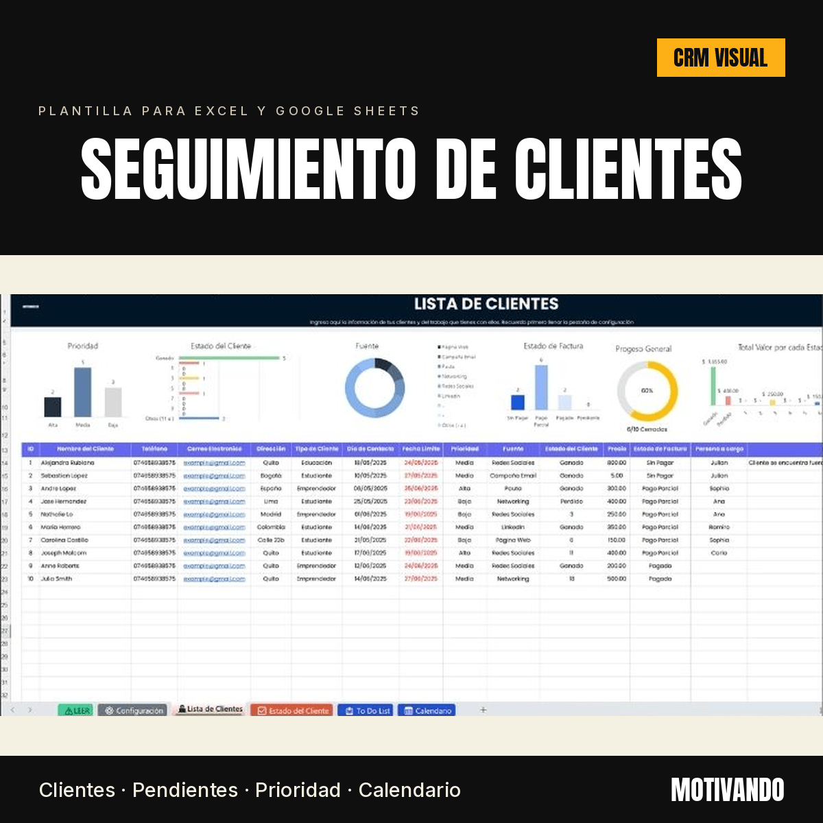 Seguimiento de Clientes | Plantilla para Excel y Google Sheets