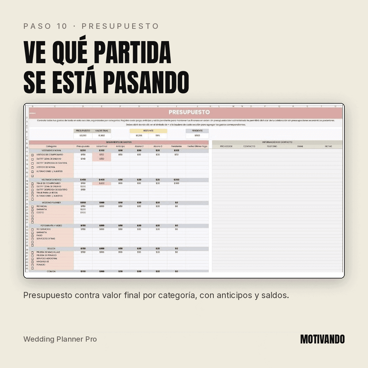 wedding planner excel – paso 10