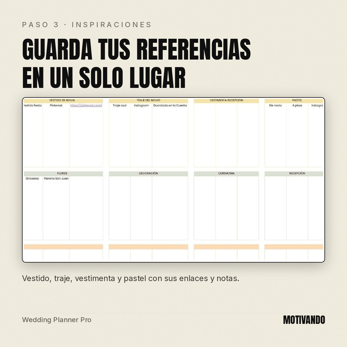 wedding planner excel – paso 3