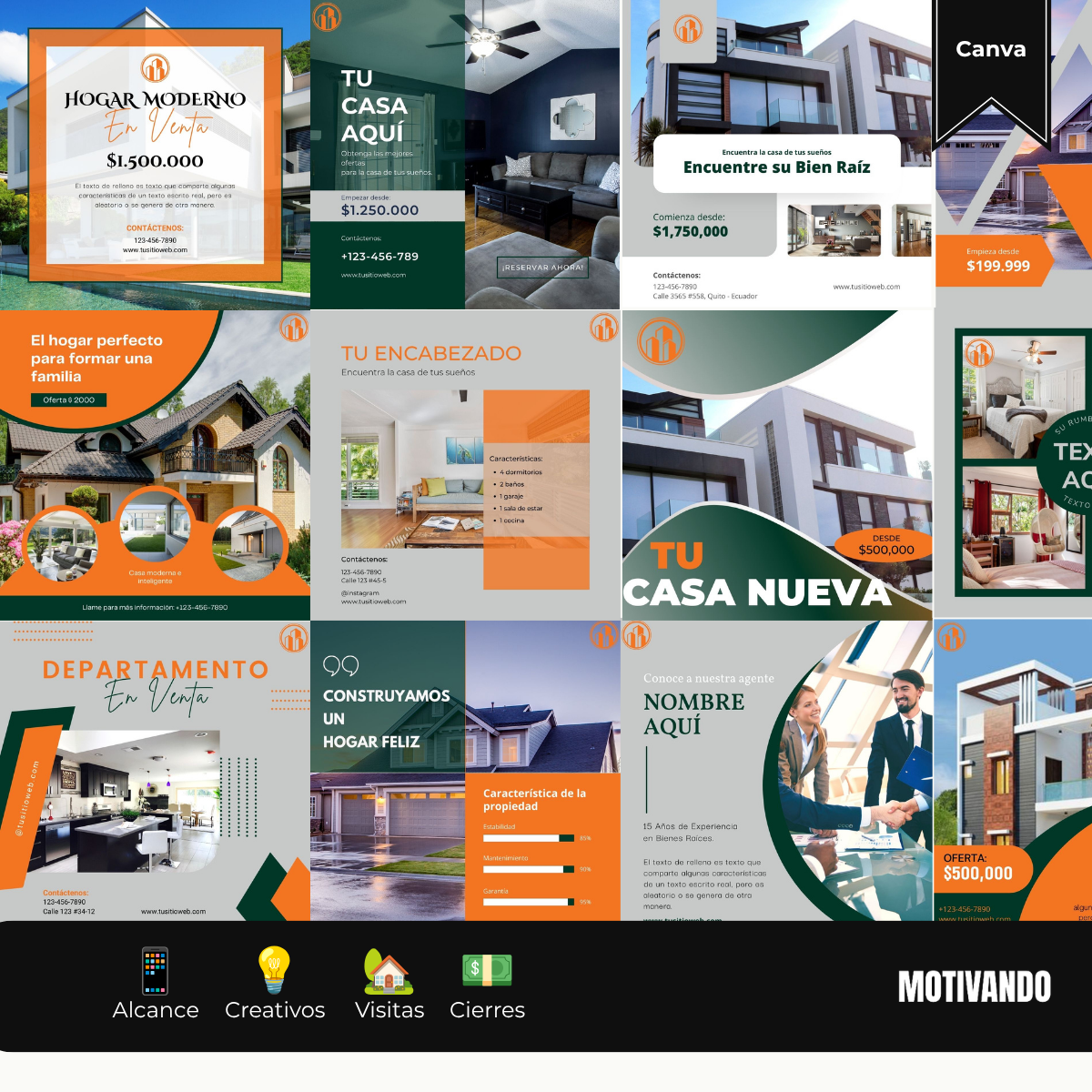Plantilla de publicidad inmobiliaria en Canva para post de venta de casas