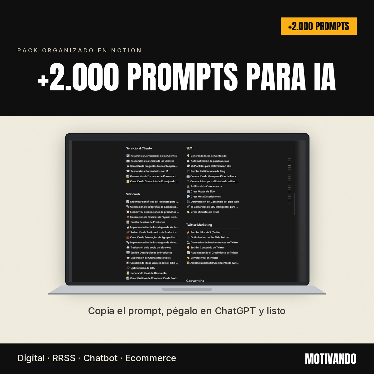 Prompts para ChatGPT e IA en Español | Pack de +2000 para Crear, Automatizar y Vender Más