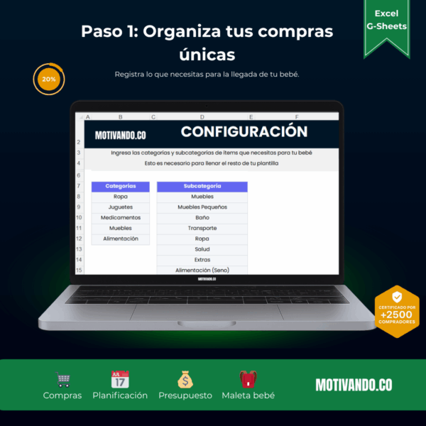 Presupuesto Para Bebé | Plantilla para Excel y Google Sheets | Control Visual de Gastos, Compras y Checklist de Hospital