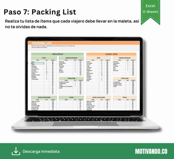 Planificador de Viajes | Plantilla para Excel y Google Sheets | Organiza Itinerarios, Presupuesto y Checklist en un Solo Lugar