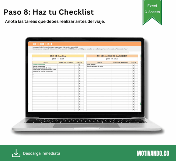 Planificador de Viajes | Plantilla para Excel y Google Sheets | Organiza Itinerarios, Presupuesto y Checklist en un Solo Lugar