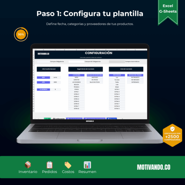 Seguimiento de Inventario | Plantilla para Excel y Google Sheets | Control Total de Stock, Pedidos y Proveedores