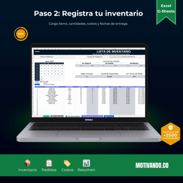 Seguimiento de Inventario | Plantilla para Excel y Google Sheets | Control Total de Stock, Pedidos y Proveedores