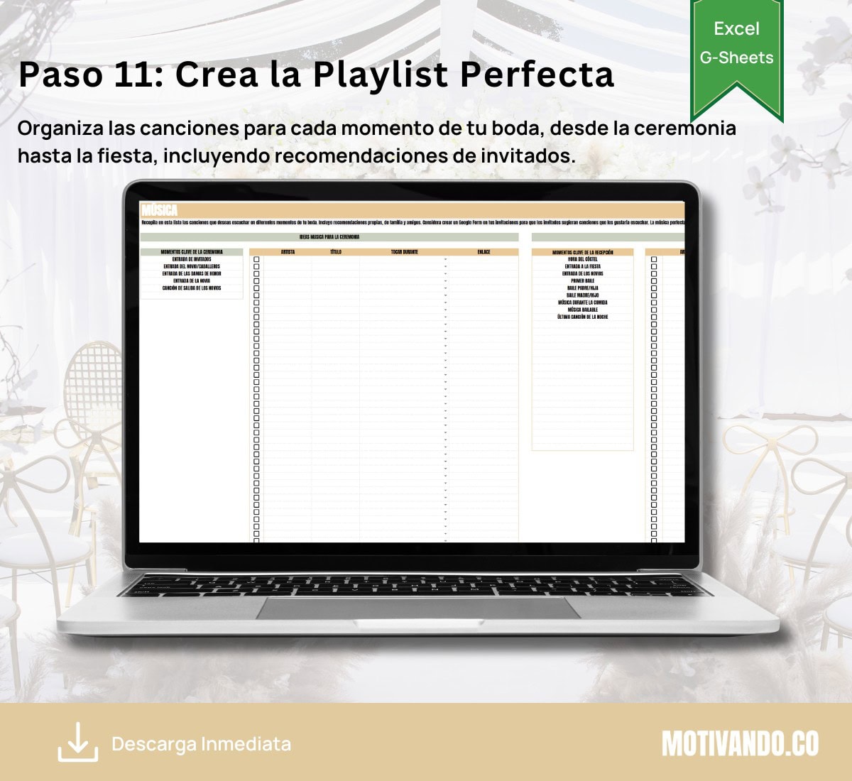 Wedding Planner Pro | Plantilla para Excel y Google Sheets | Organizador Completo de Bodas con Presupuesto, Invitados, Mesas y Timeline