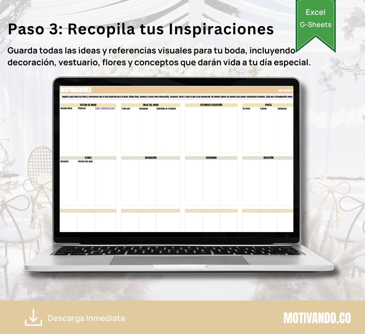 Wedding Planner Pro | Plantilla para Excel y Google Sheets | Organizador Completo de Bodas con Presupuesto, Invitados, Mesas y Timeline