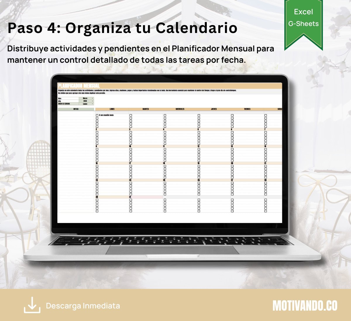 Wedding Planner Pro | Plantilla para Excel y Google Sheets | Organizador Completo de Bodas con Presupuesto, Invitados, Mesas y Timeline