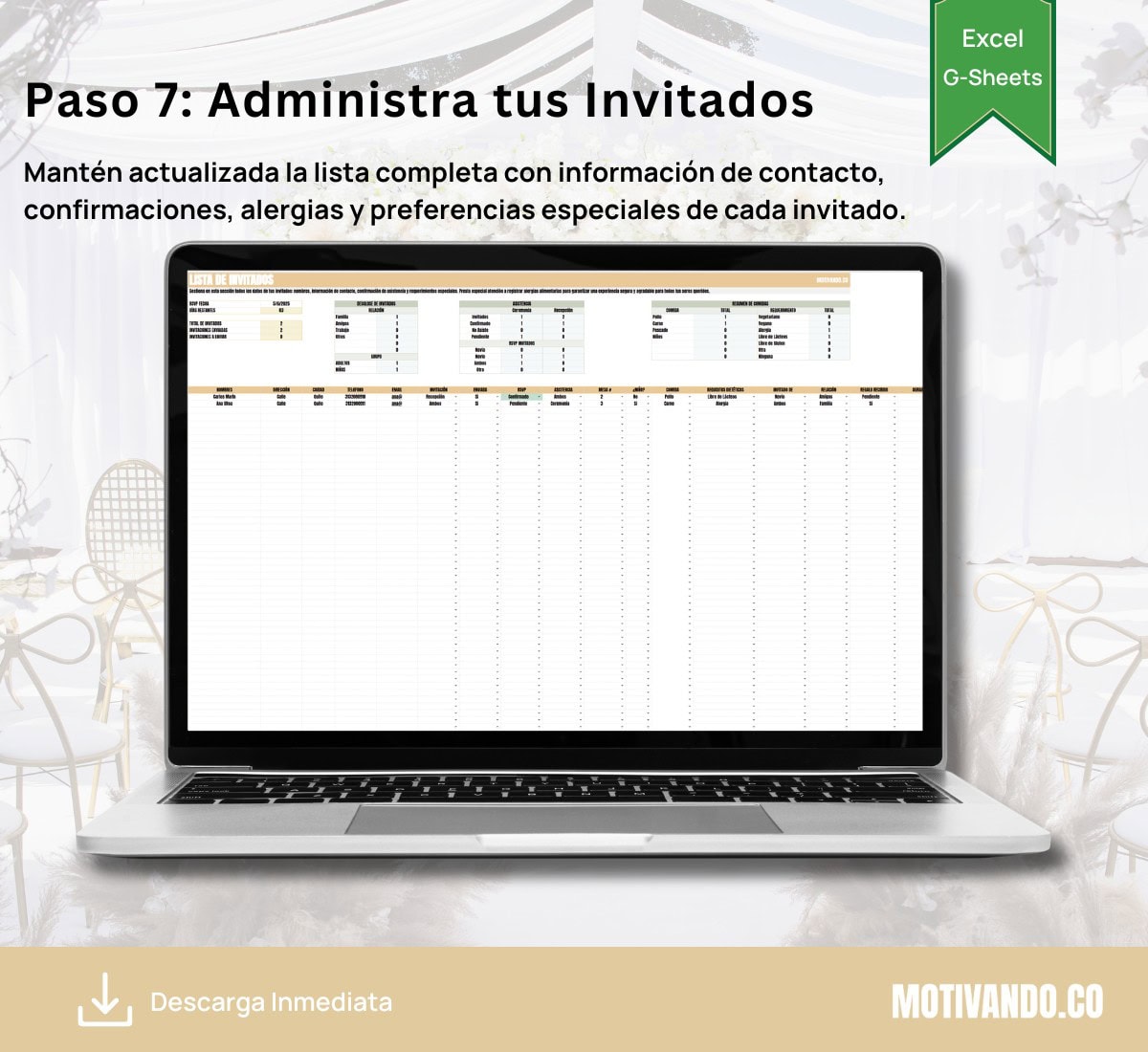 Wedding Planner Pro | Plantilla para Excel y Google Sheets | Organizador Completo de Bodas con Presupuesto, Invitados, Mesas y Timeline