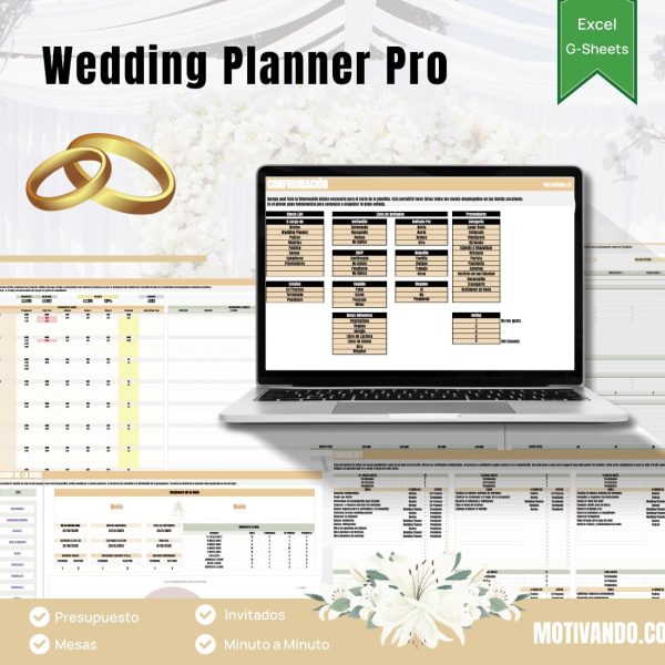 Wedding Planner Pro | Plantilla para Excel y Google Sheets | Organizador Completo de Bodas con Presupuesto, Invitados, Mesas y Timeline