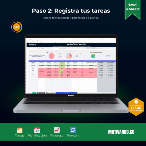 Gestión de Tareas | Plantilla para Excel y Google Sheets | Visual y Automatizada