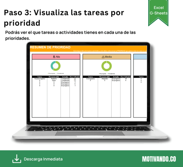 Gestión de Tareas | Plantilla para Excel y Google Sheets | To Do List Visual con Prioridades y Reportes