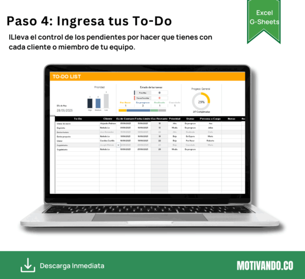 Seguimiento de Clientes | Plantilla para Excel y Google Sheets | CRM Simple con Lista de Contactos, To Do List y Calendario