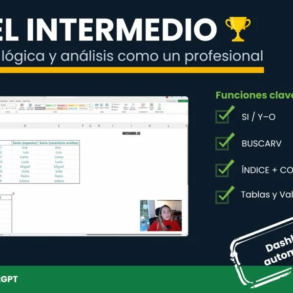 Portada Horizontal Curso Excel Intermedio 👉 Excel Intermedio | Domina funciones, lógica y análisis como un profesional